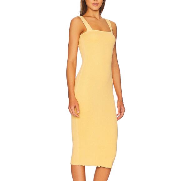 Tularosa Butter Yellow Ribbed Midi Tank Dress SMALL Bodycon Cotton Revolve $168 - Picture 2 of 9